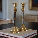 Brass & Chrome Taper Candle Holders, Set of 2