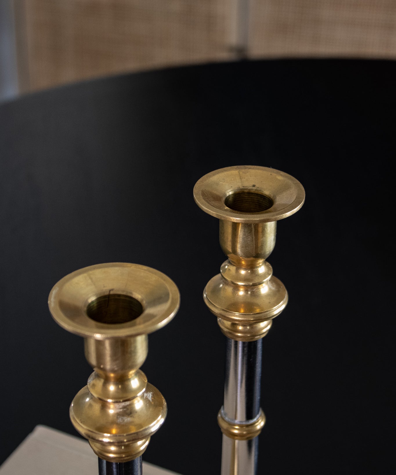 Brass & Chrome Taper Candle Holders, Set of 2
