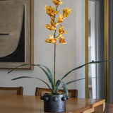 Cymbidium Faux Orchid with Leaves Bush - Mustard Color