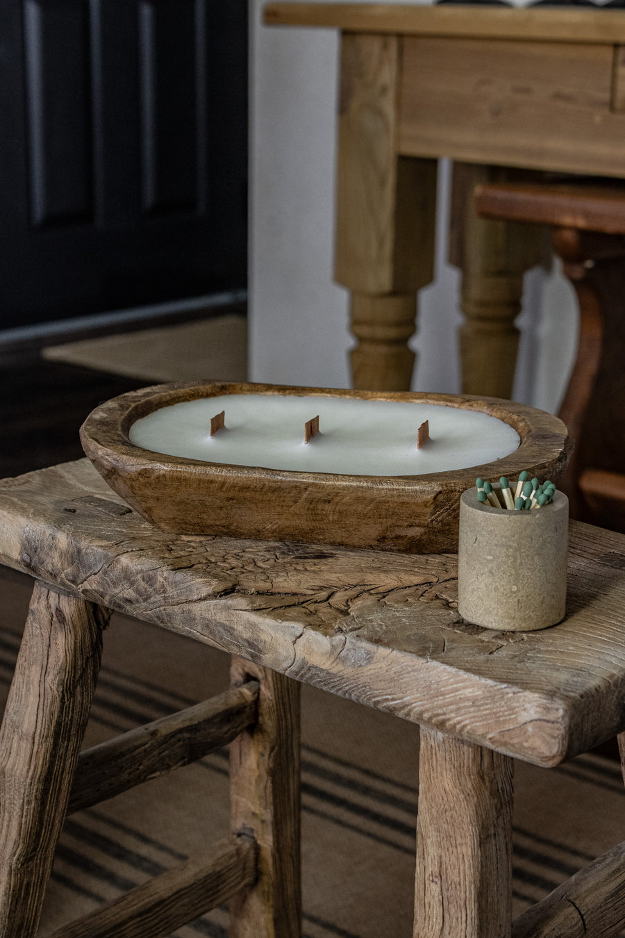 Hand Carved Dough Bowl Candle