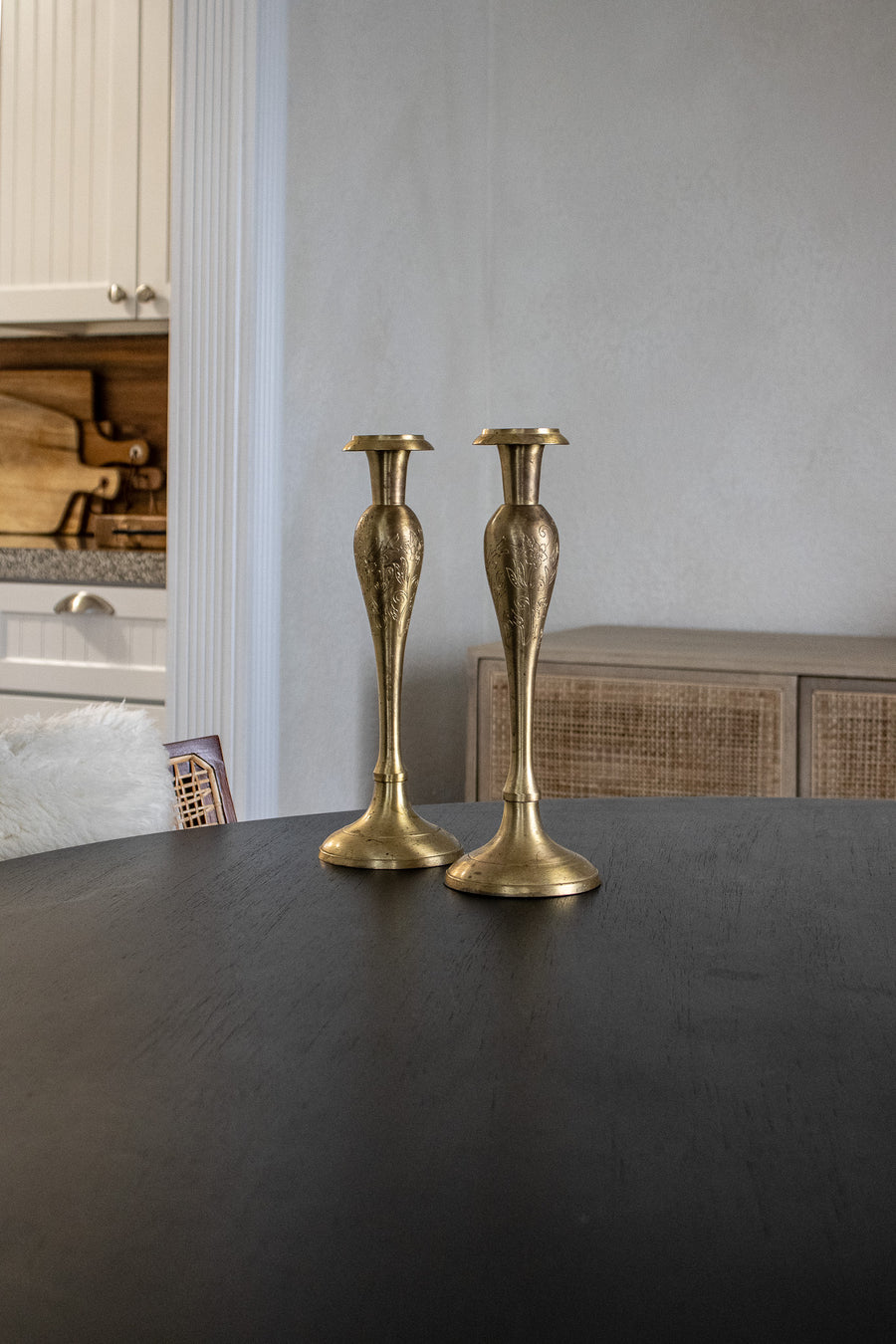 Large Vintage Brass Candle Holder Set
