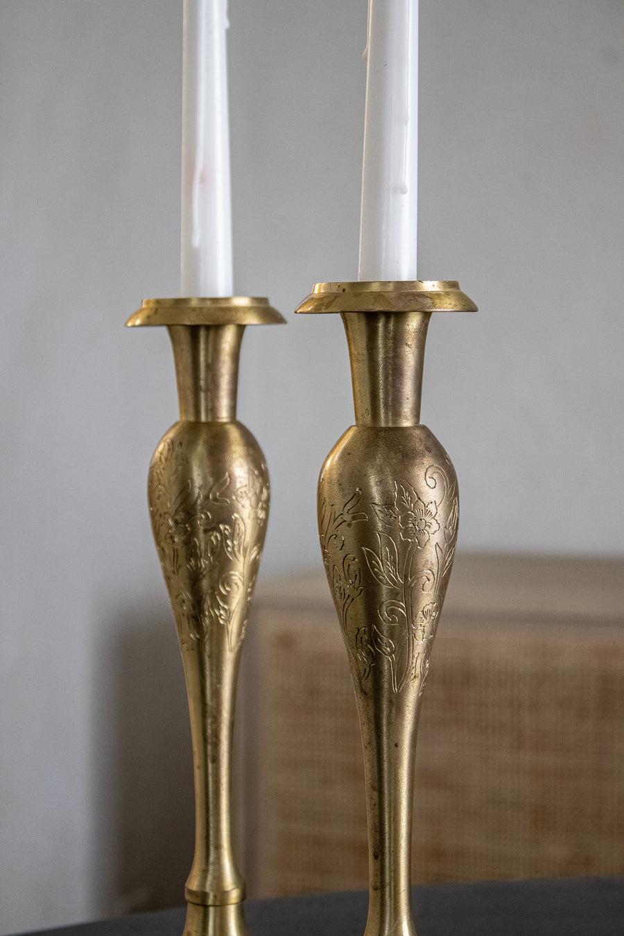 Large Vintage Brass Candle Holder Set