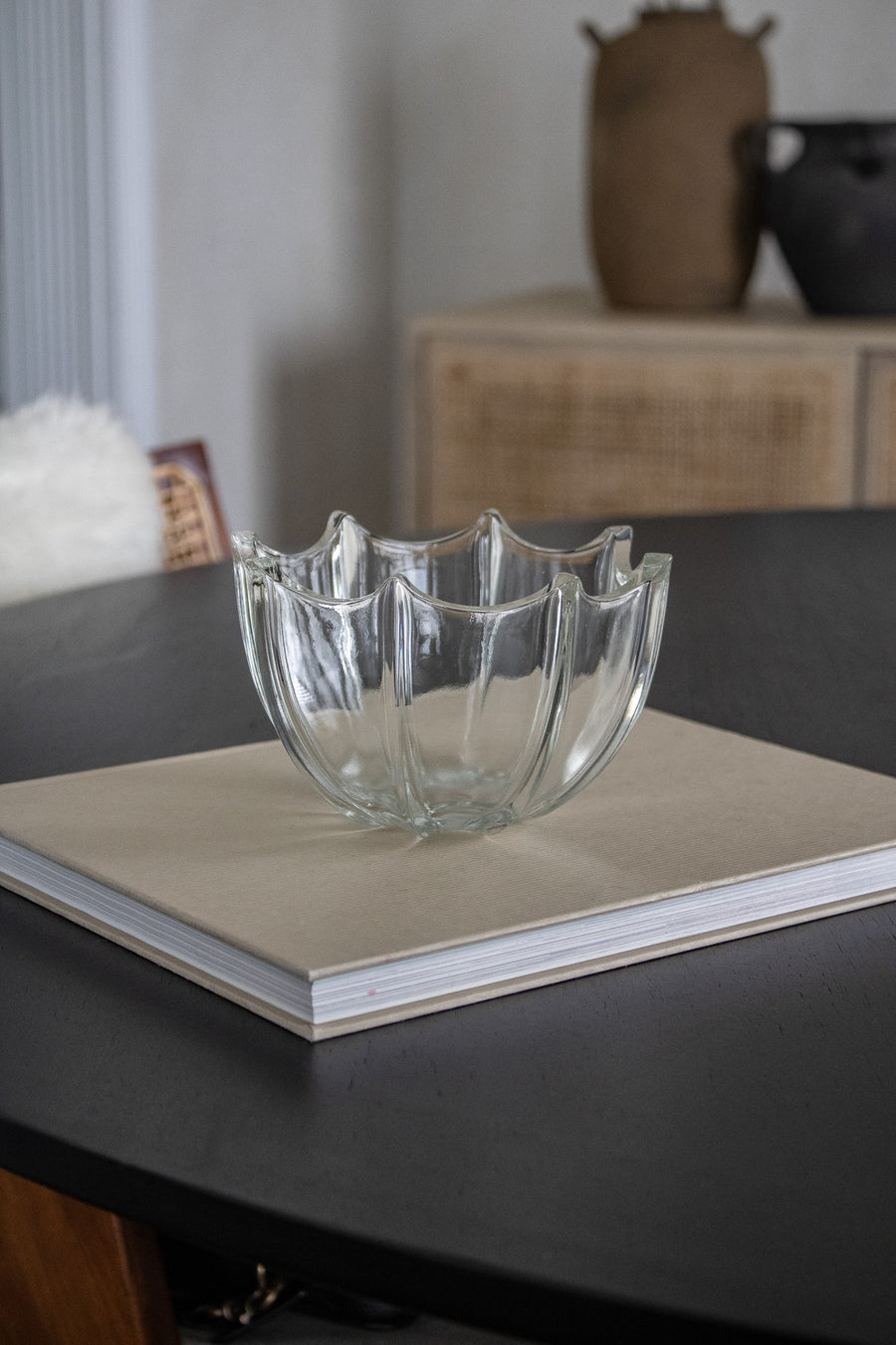 Vintage Clear Glass Scalloped Bowl