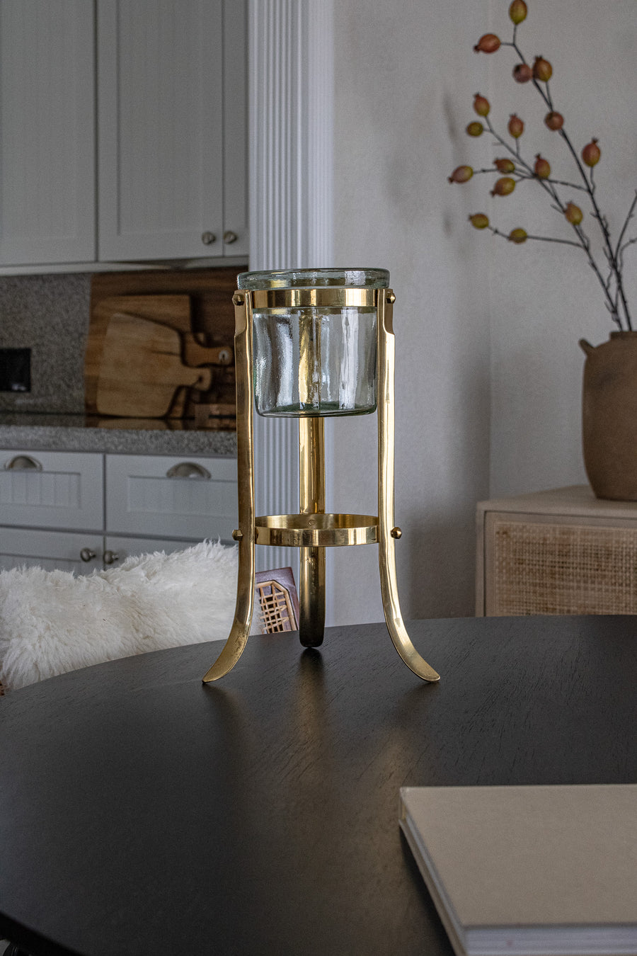 Vintage Brass & Glass Candle Holder