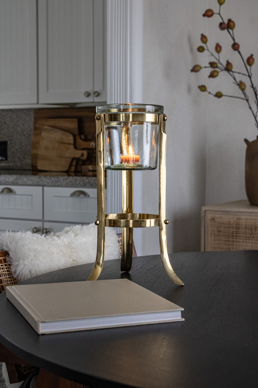 Vintage Brass & Glass Candle Holder