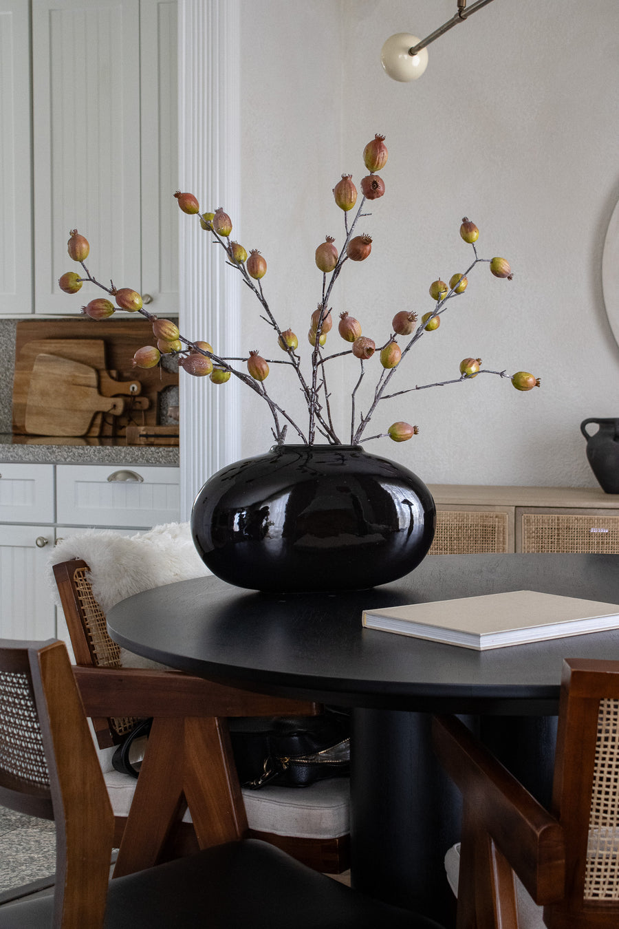 Large Vintage Black Pill-Shaped Vase