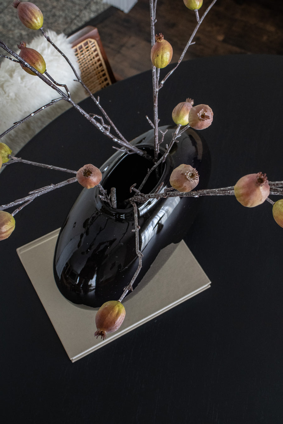 Large Vintage Black Pill-Shaped Vase