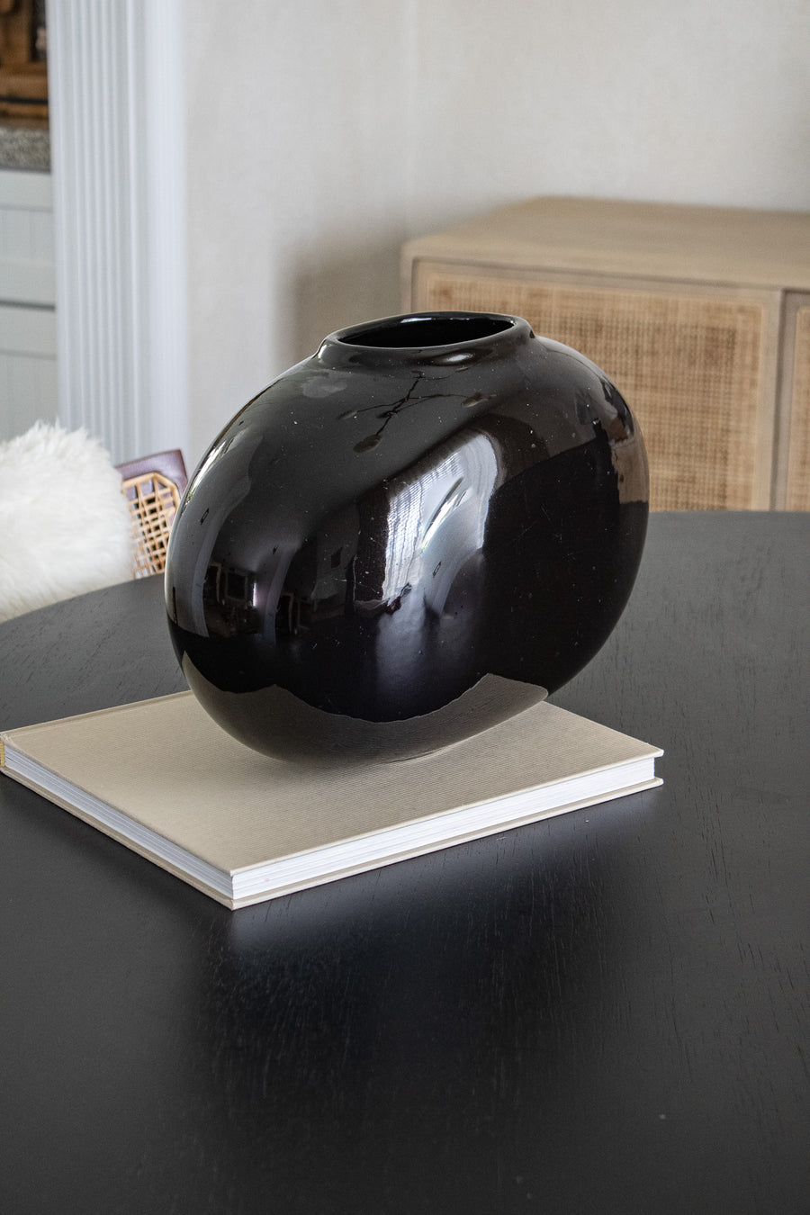 Large Vintage Black Pill-Shaped Vase