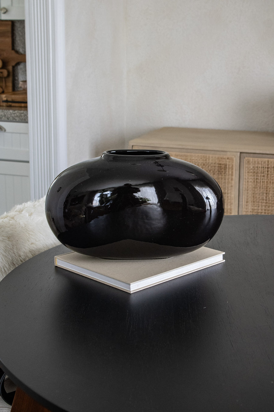 Large Vintage Black Pill-Shaped Vase