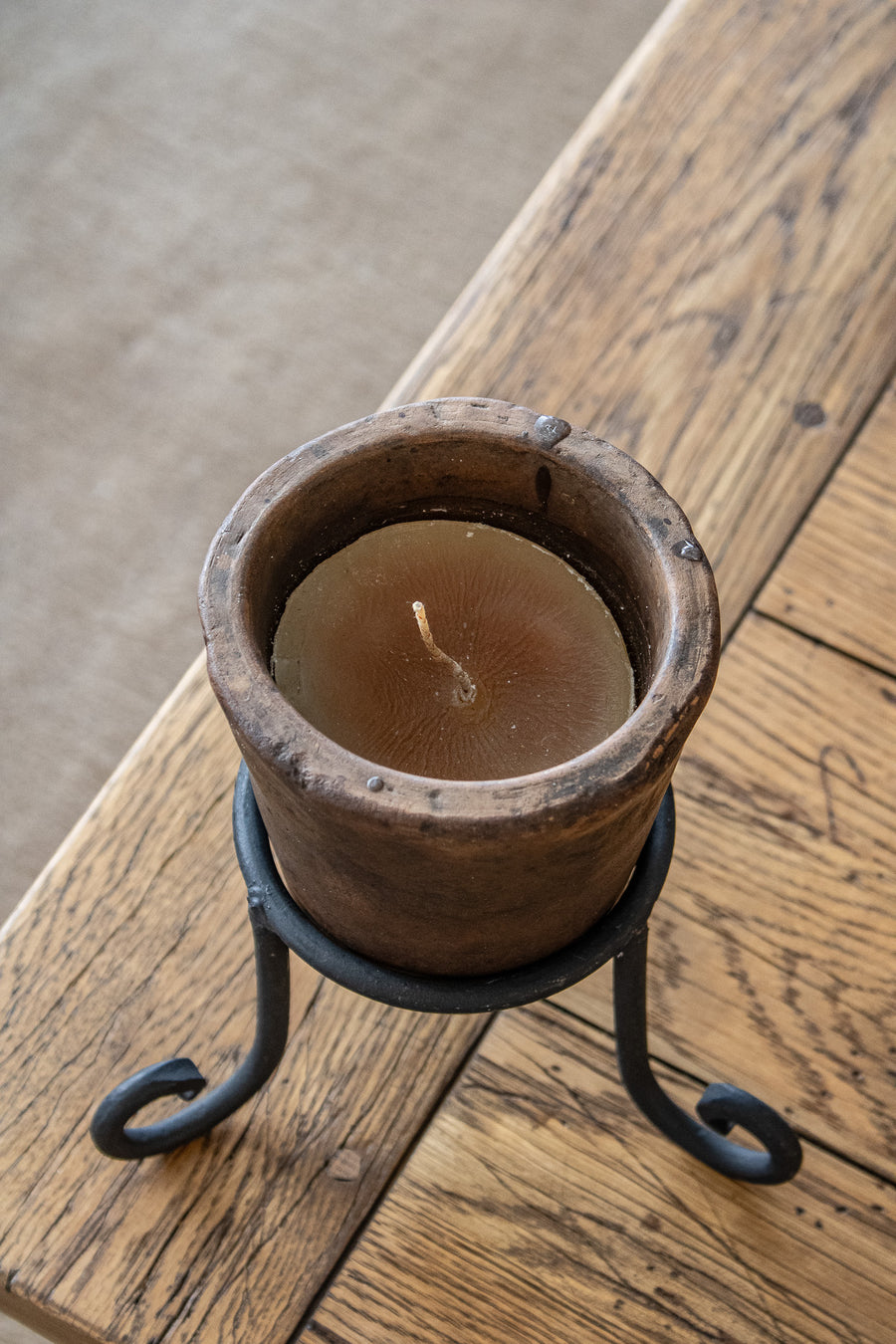 Clay Candle with Iron Stand