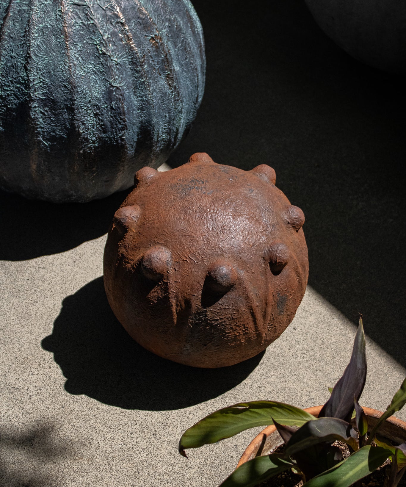Crown Concrete Orb Sculpture, Iron Rust Color