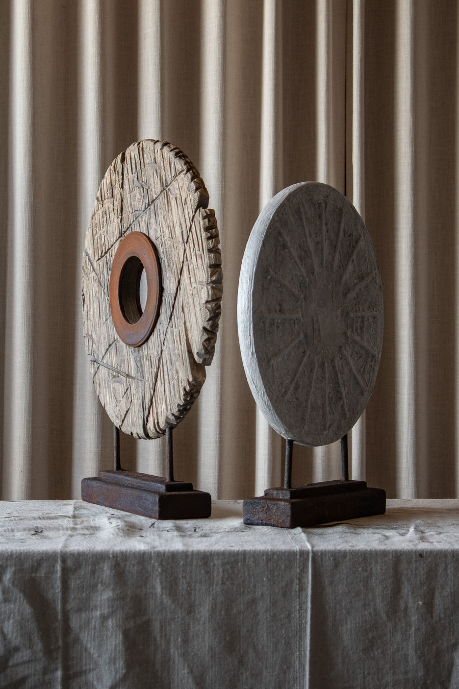 Handcrafted Rustic Wheel Sculptures