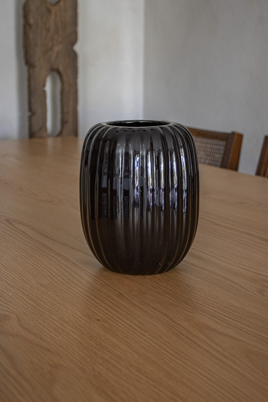 Ribbed Black Ceramic Vase