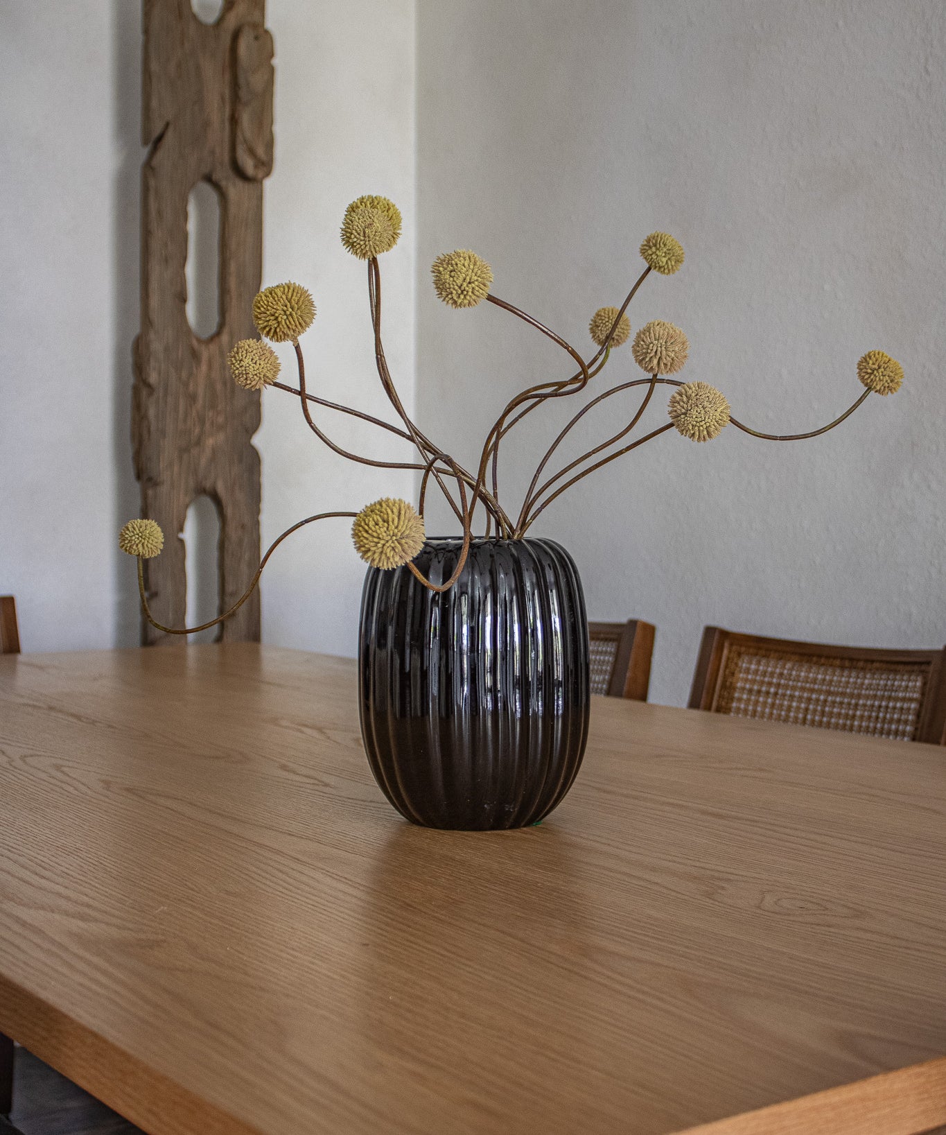 Ribbed Black Ceramic Vase