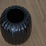 Ribbed Black Ceramic Vase