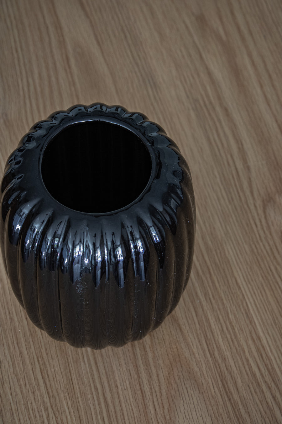 Ribbed Black Ceramic Vase