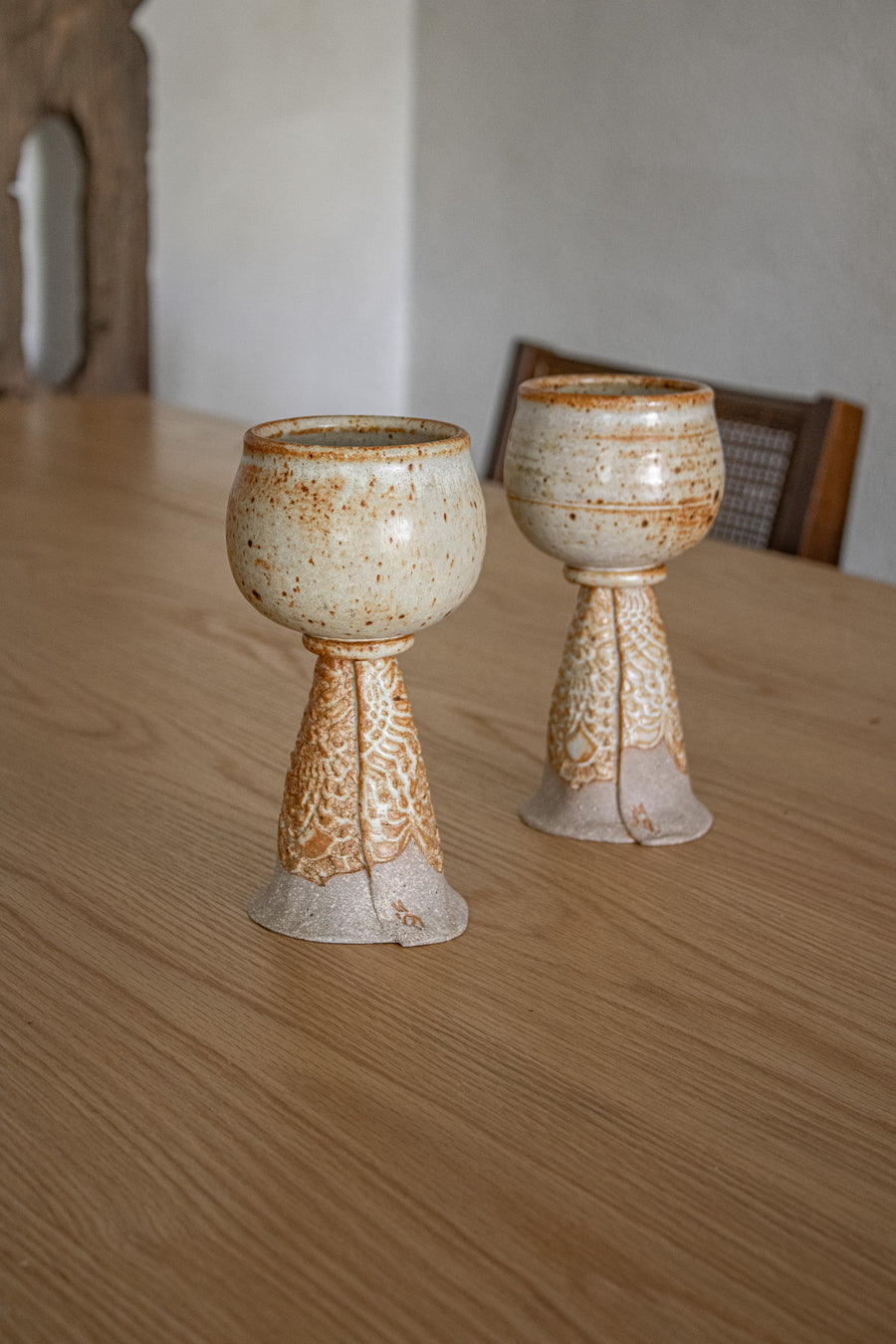 Vintage Handmade Ceramic Wine Goblets