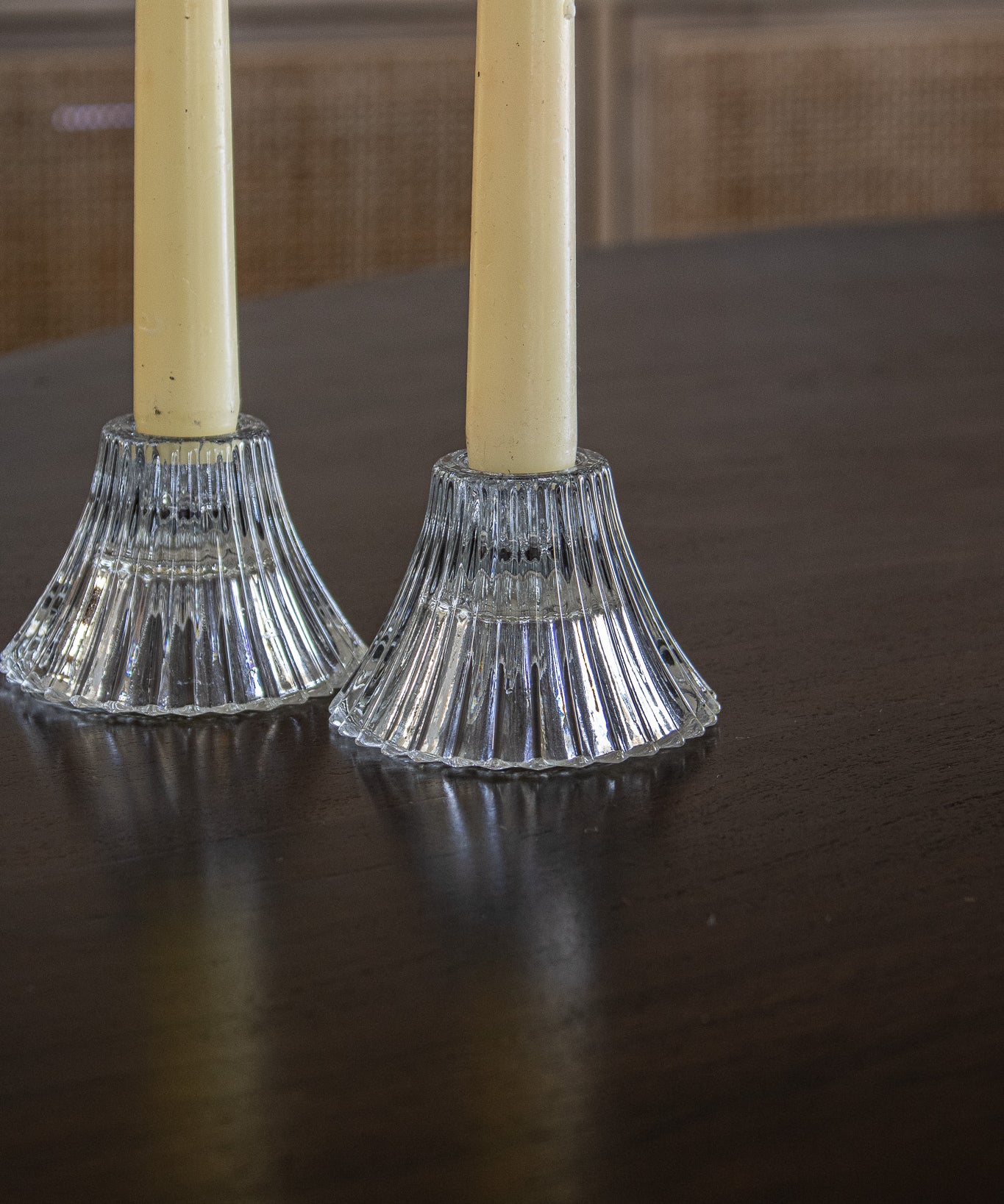 Vintage Ribbed Glass Candleholders
