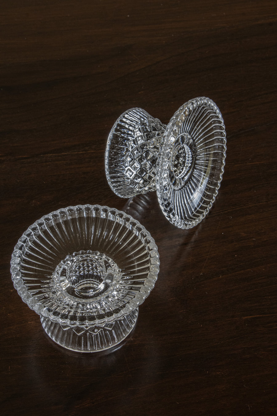 Vintage Ribbed Glass Candleholder Set