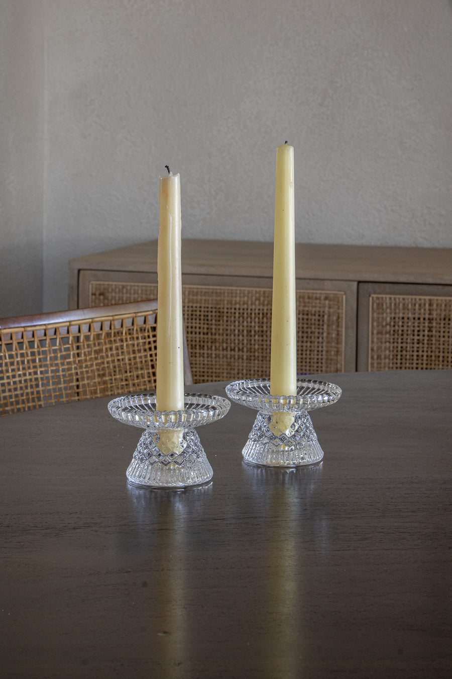 Vintage Ribbed Glass Candleholder Set