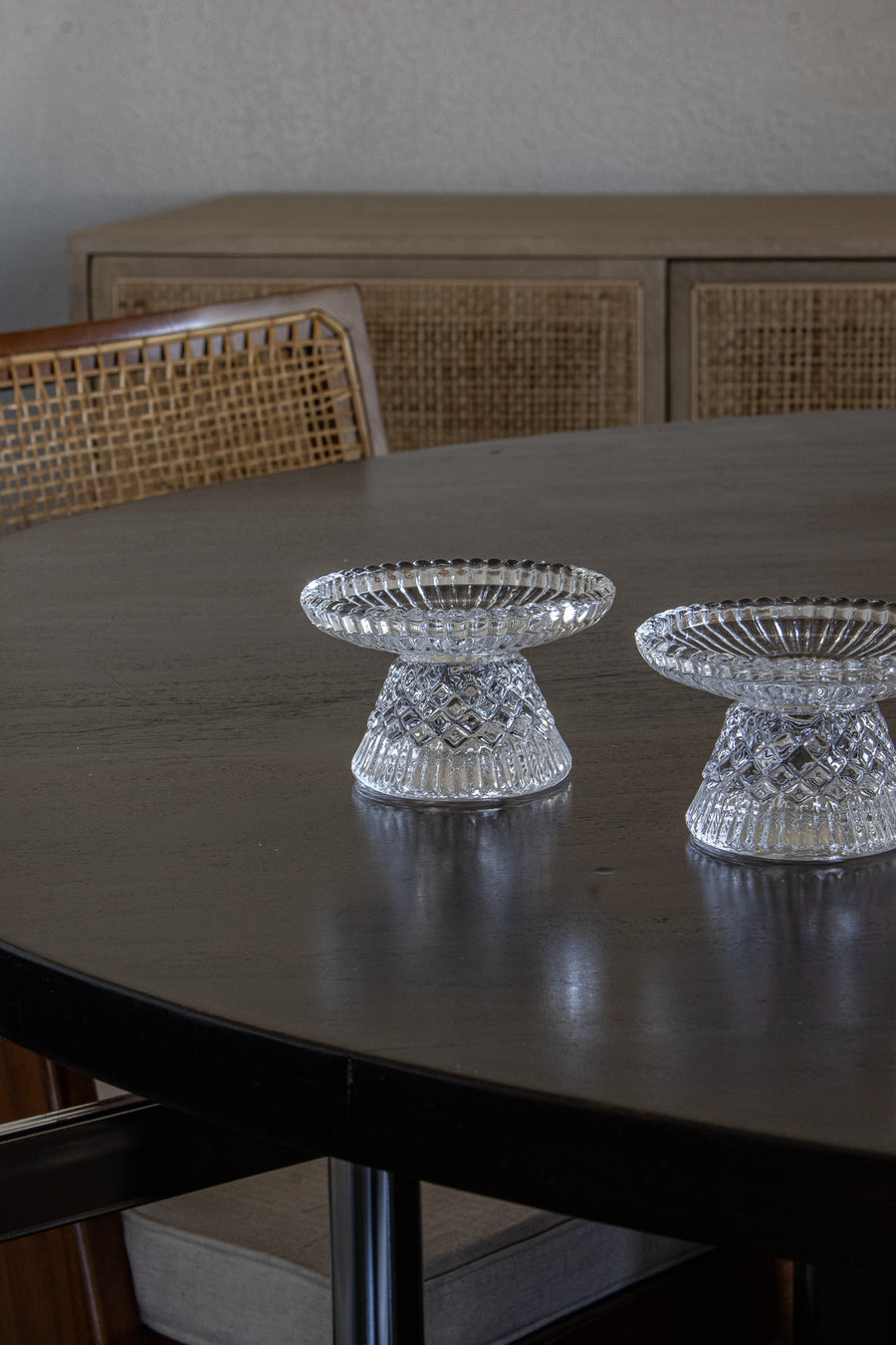 Vintage Ribbed Glass Candleholder Set