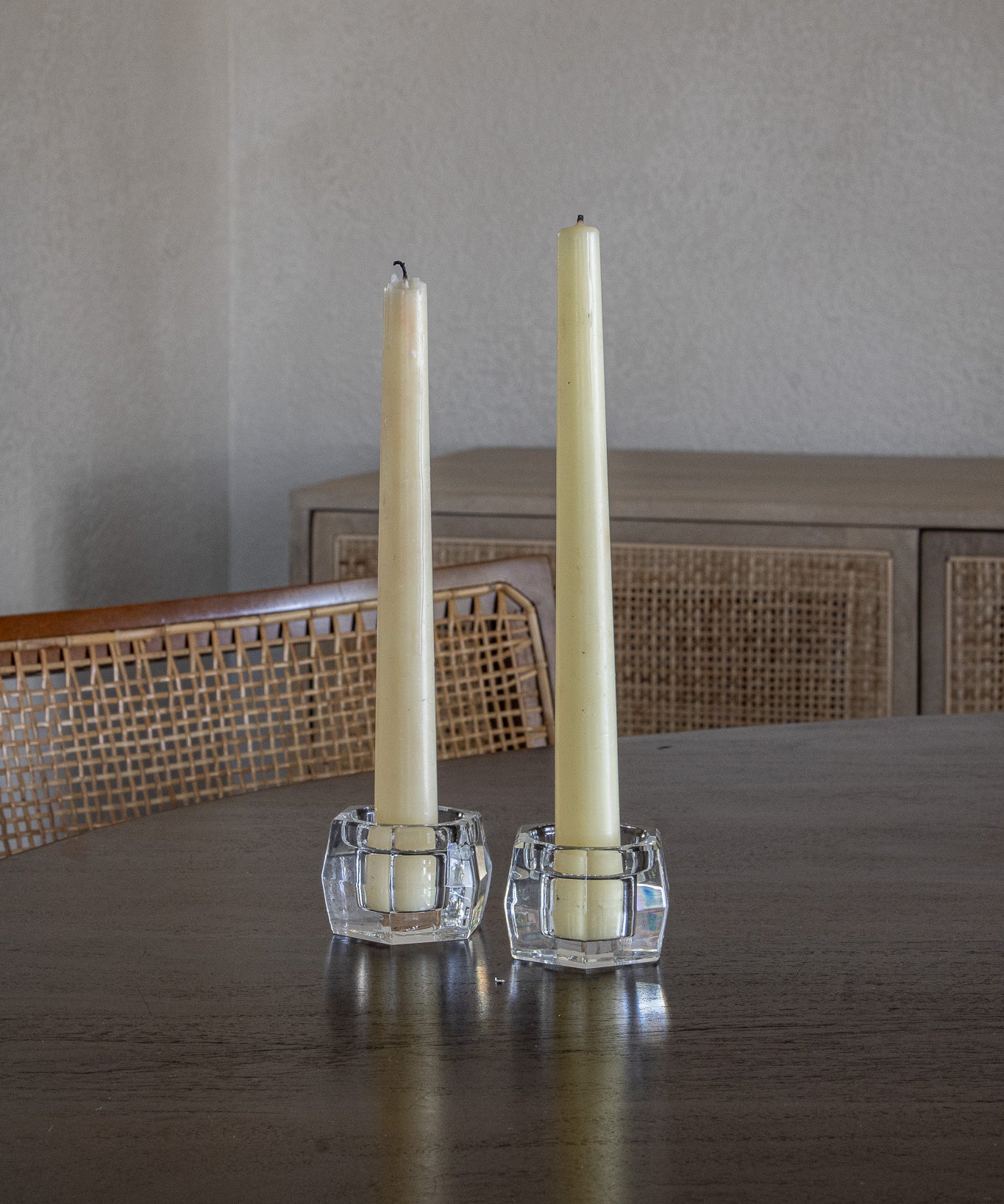 Vintage Hexagon Glass Candleholder Pair