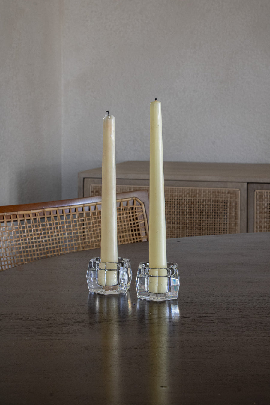 Vintage Hexagon Glass Candleholder Pair