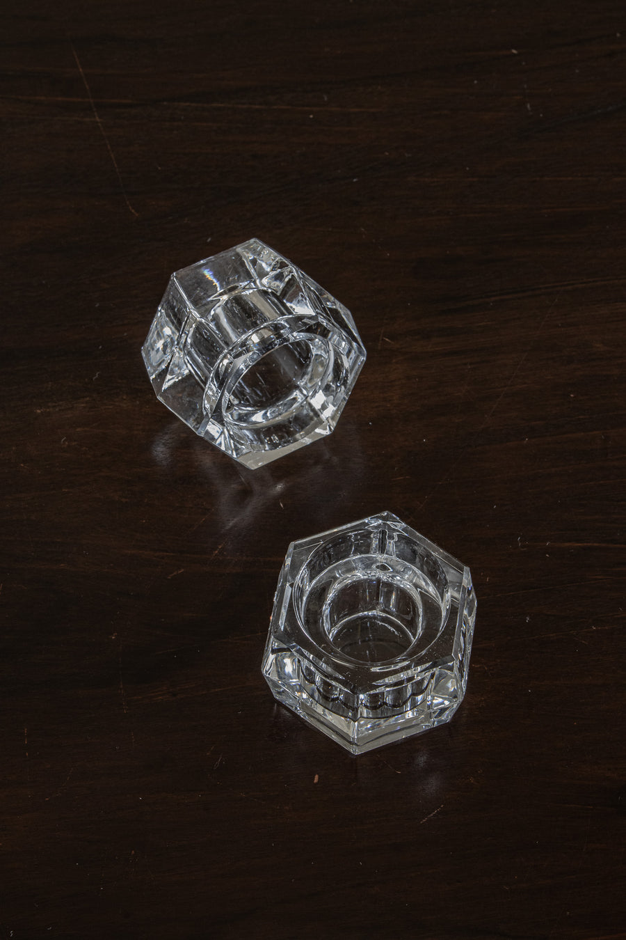 Vintage Hexagon Glass Candleholder Pair