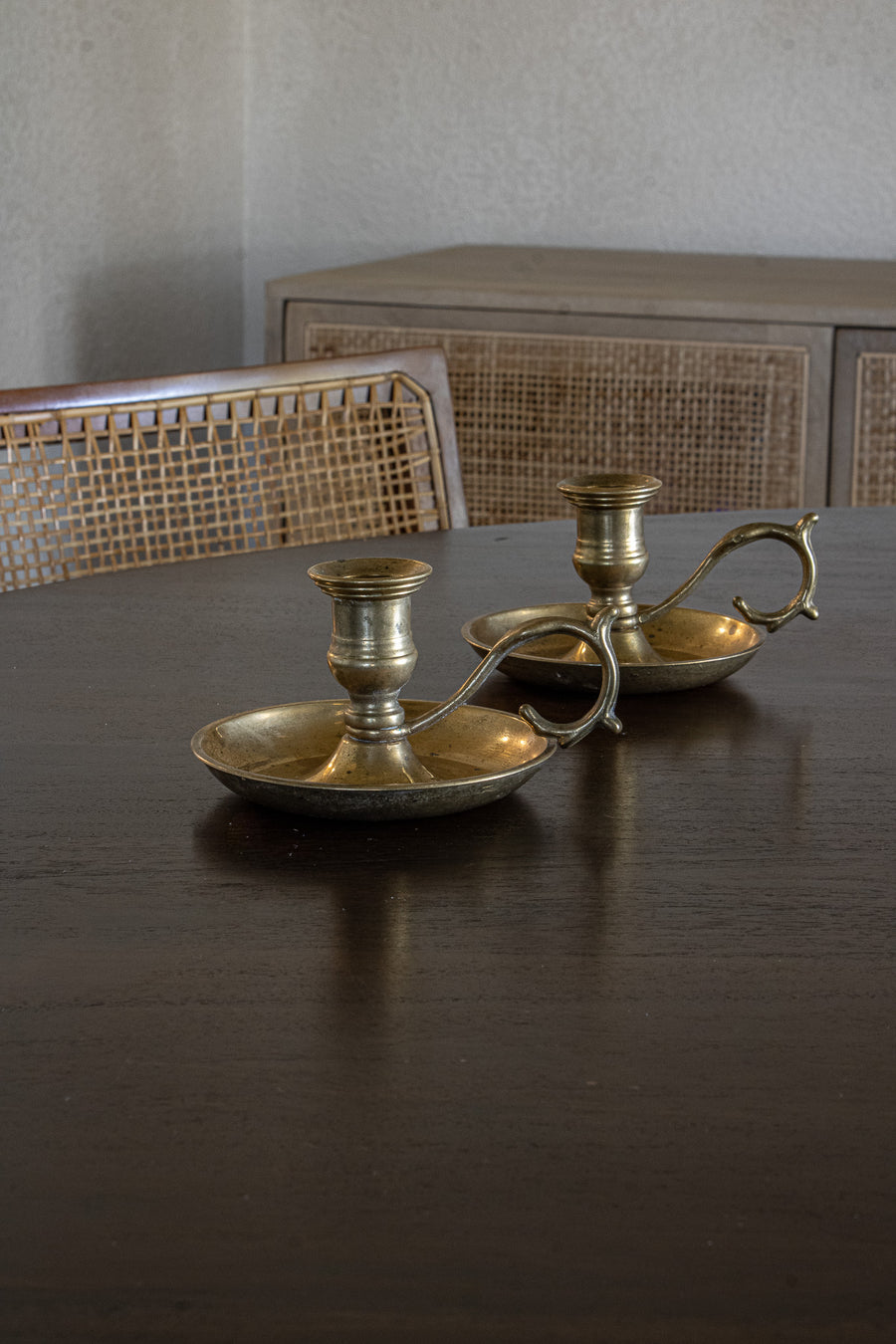 Vintage Brass Candleholder with Handles Set