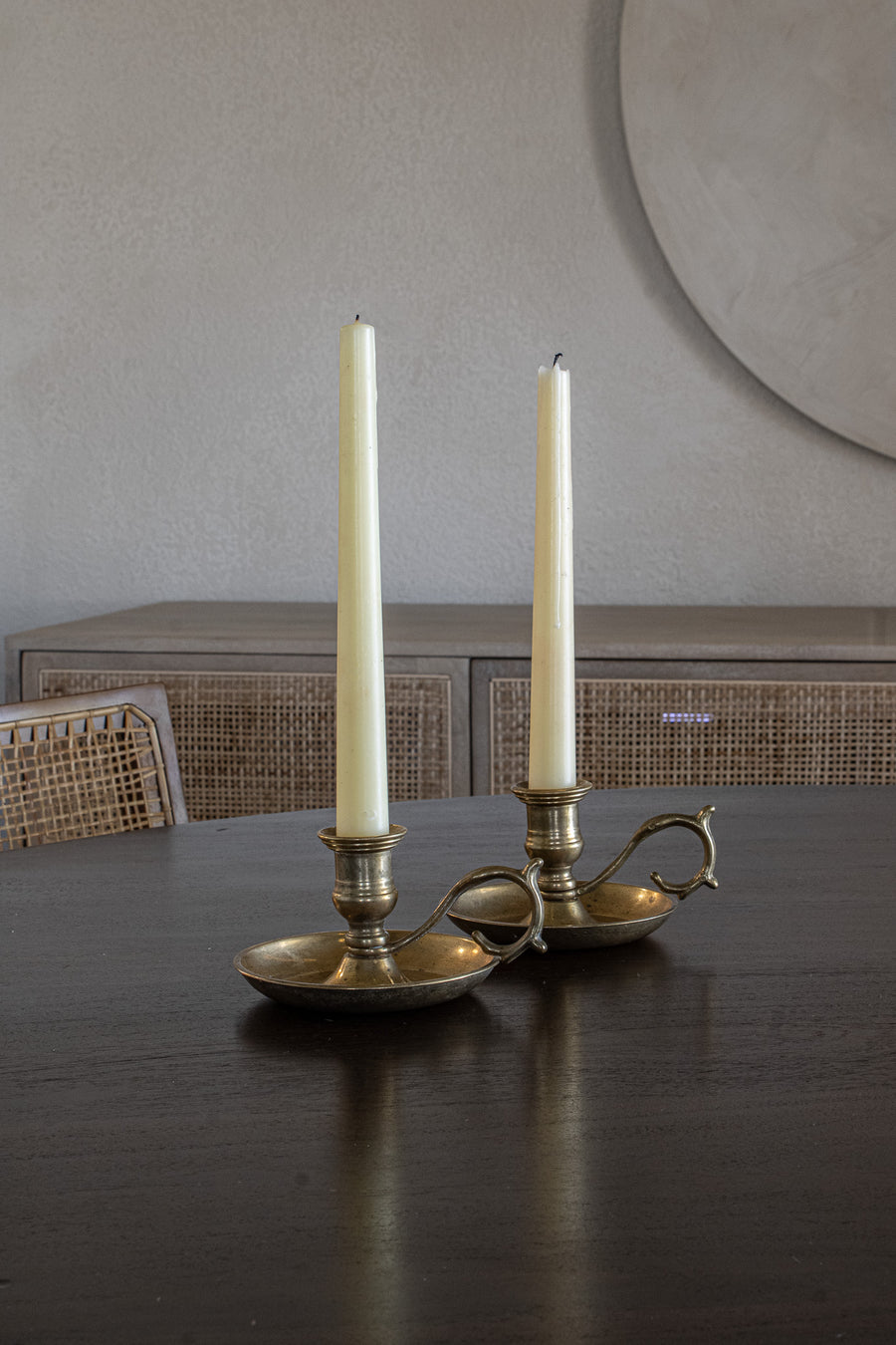 Vintage Brass Candleholder with Handles Set