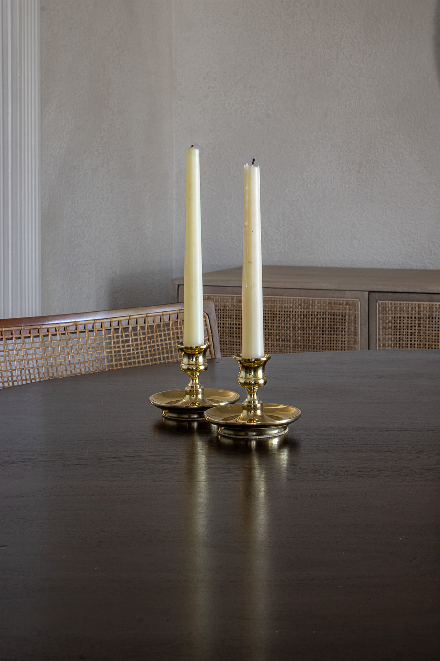 Vintage Brass Short Candleholder Set