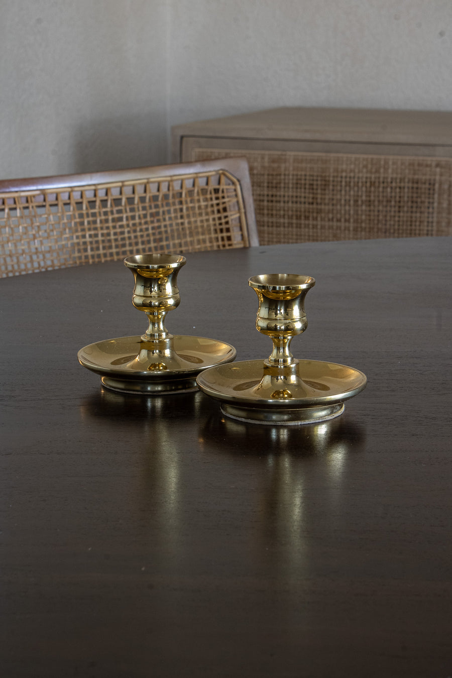 Vintage Brass Short Candleholder Set