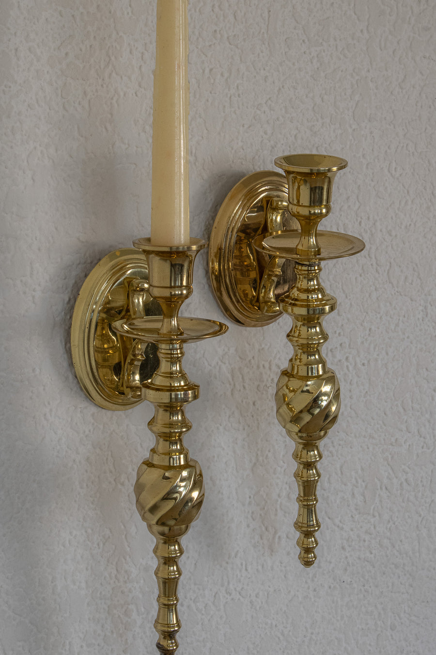 Vintage Laquered Brass Sconce Candleholder Set