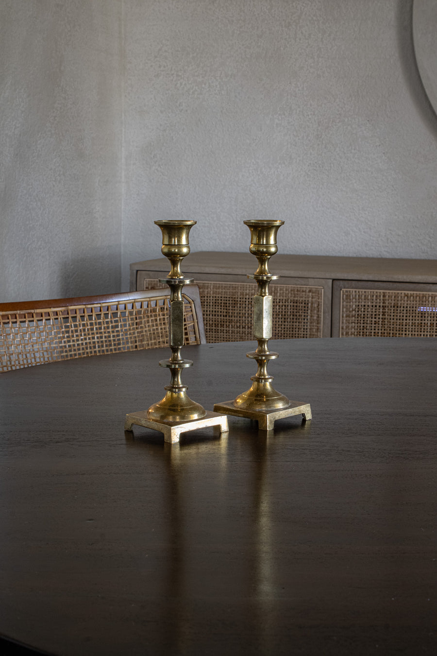 Vintage Squared Brass Candleholder Set