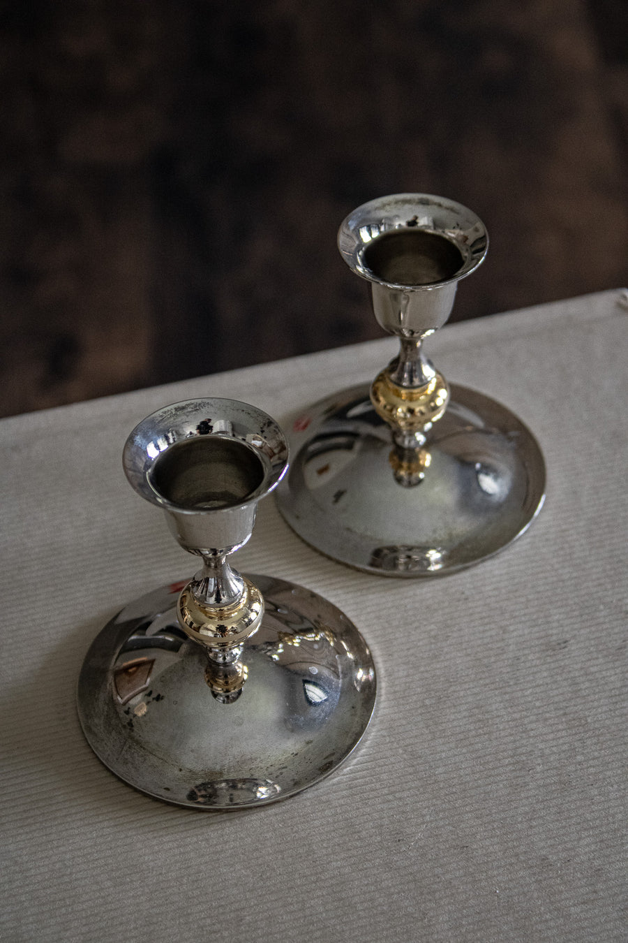 Vintage Two Tone Candleholder Set