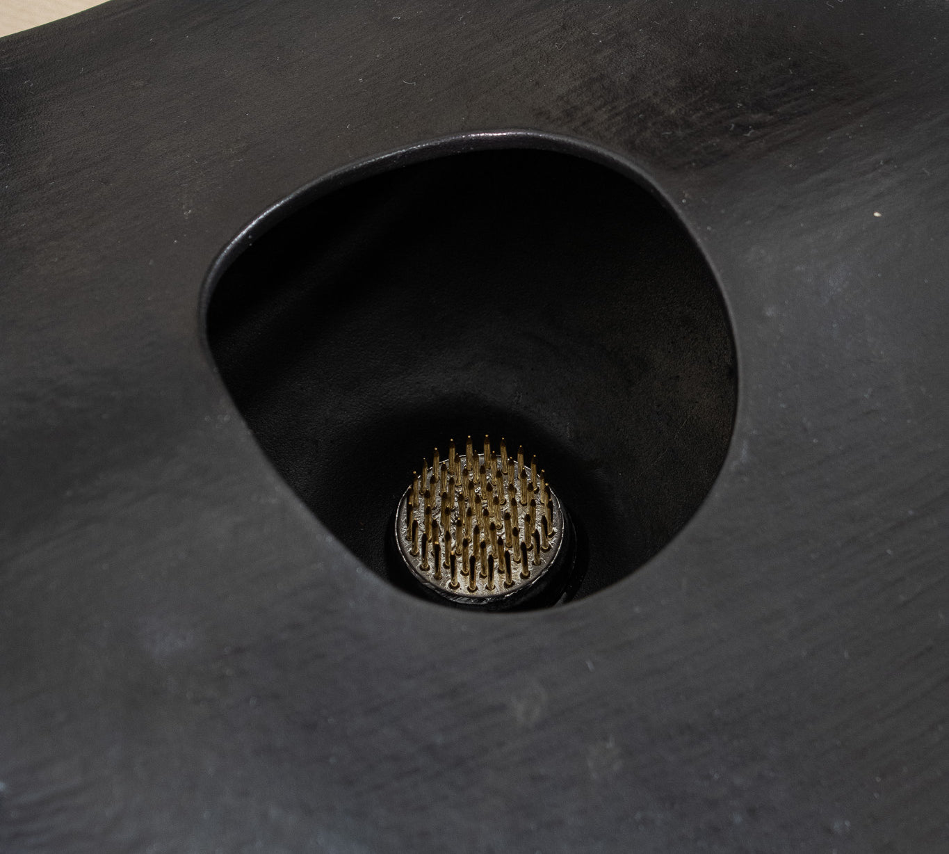 Sculptural Black Ikebana Vessel with Kenzan