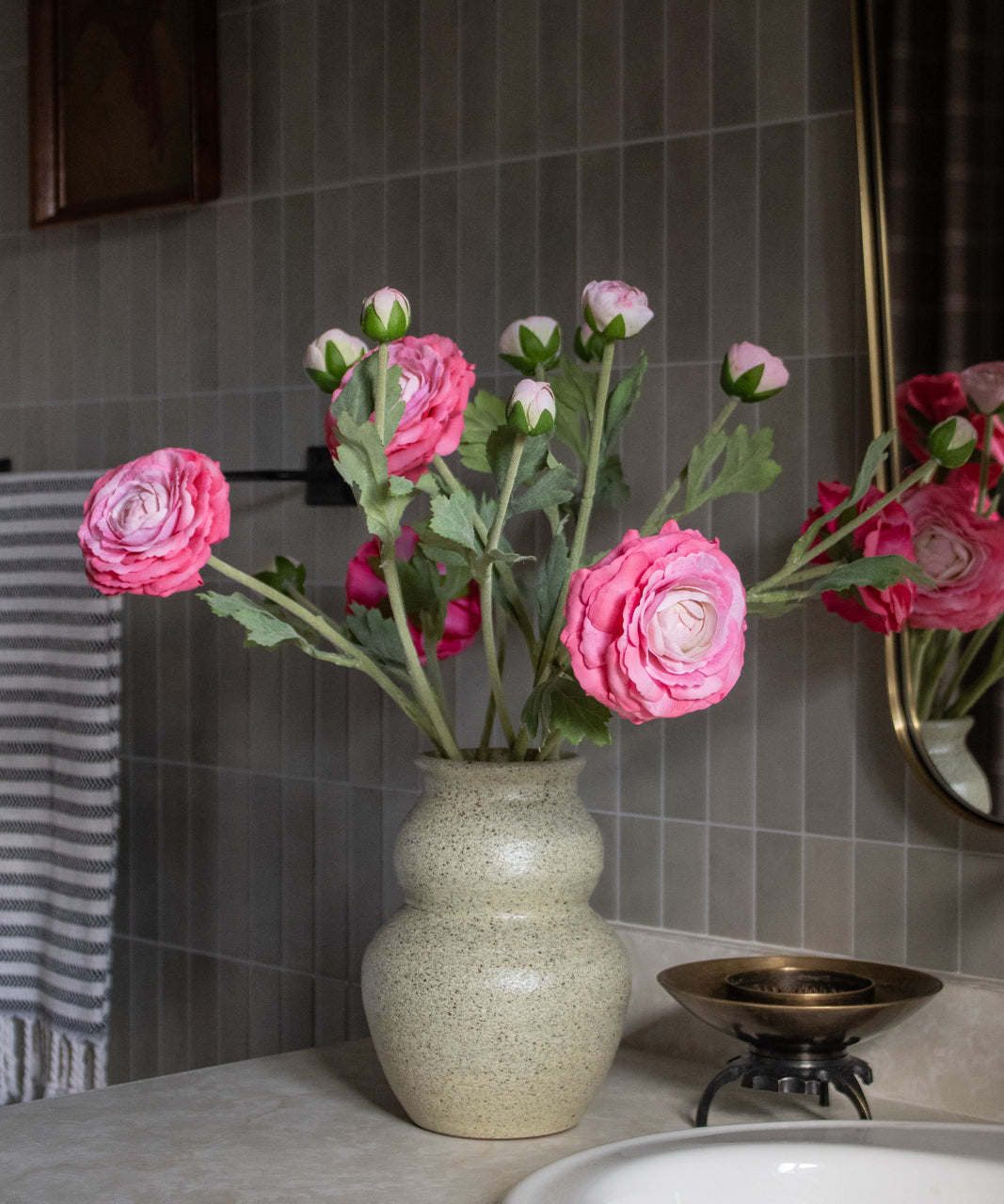 Lifelike Faux Ranunculus Spray - Fuchsia Color