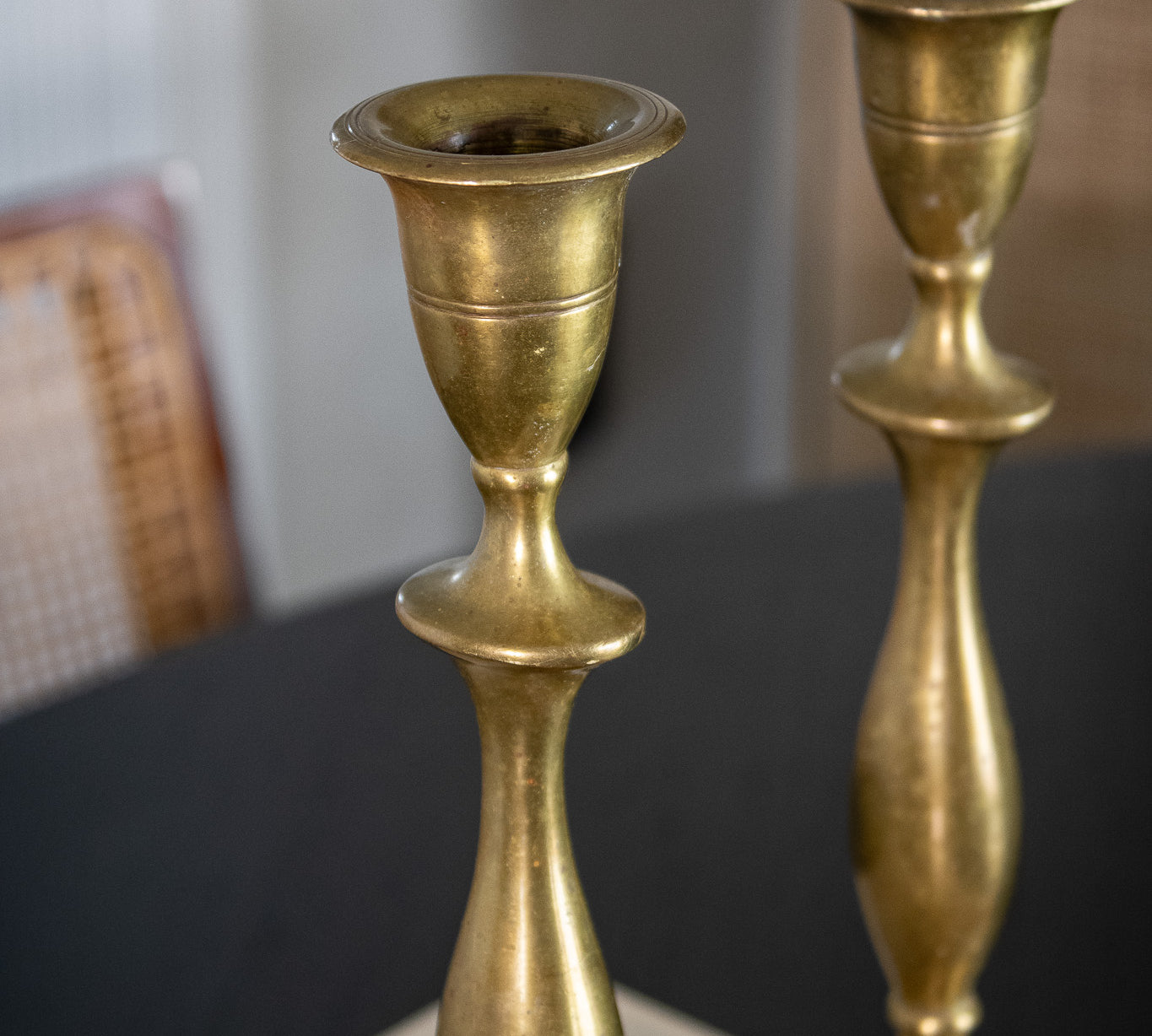 Vintage Brass Taper Candlesticks, Set of 2