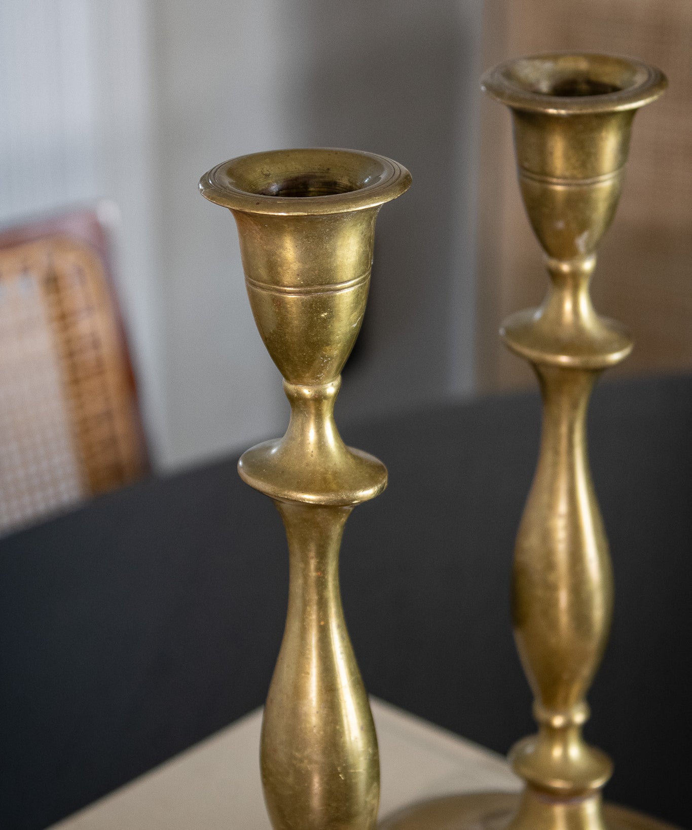 Vintage Brass Taper Candlesticks, Set of 2