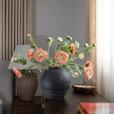 Lifelike Faux Ranunculus Spray - Coral Color