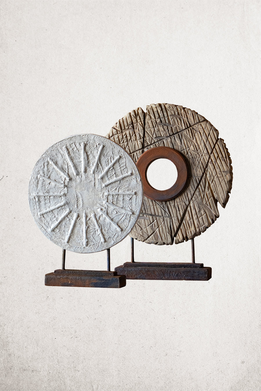 Handcrafted Rustic Wheel Sculptures