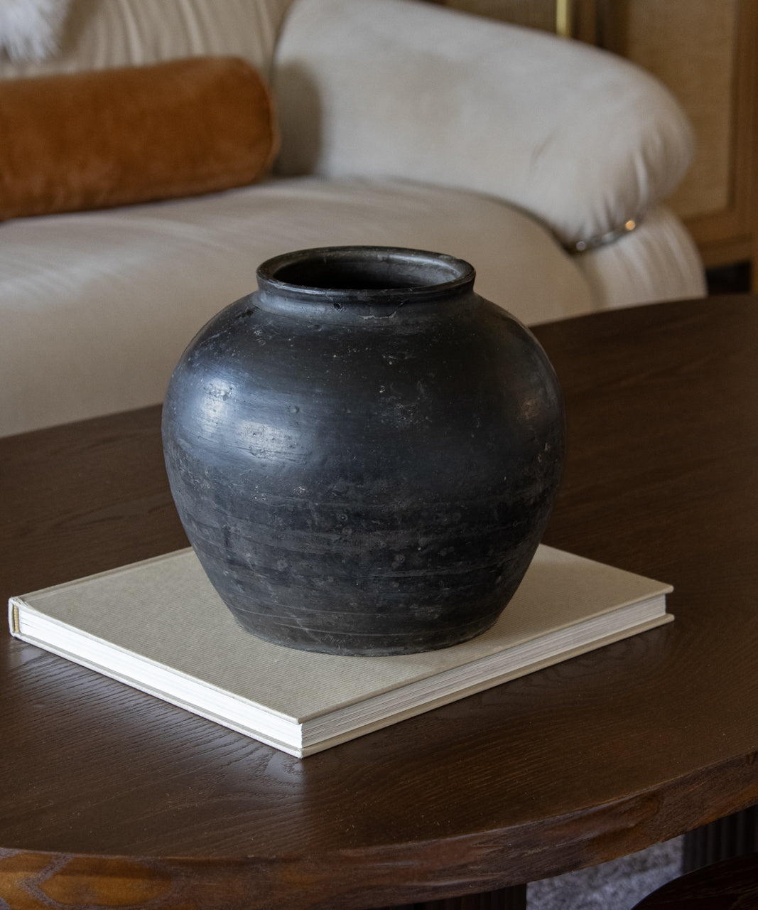 Vintage Matte Black Earthenware Vase