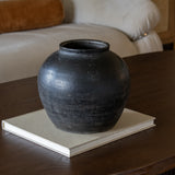 Vintage Matte Black Earthenware Vase