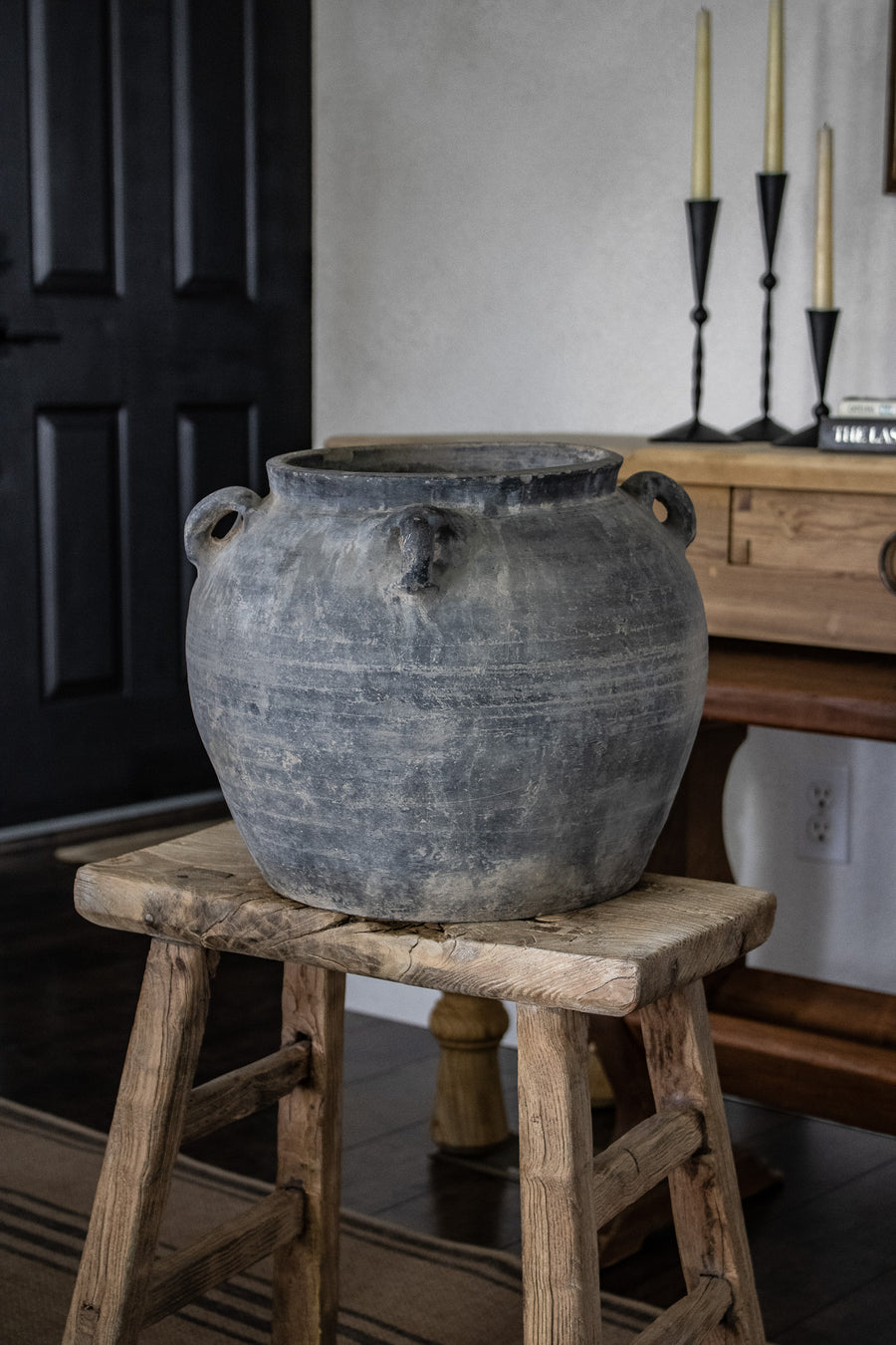 Large Vintage Grey Pot with Handles