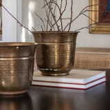 Vintage Hammered Brass Cachepot Planter Pair