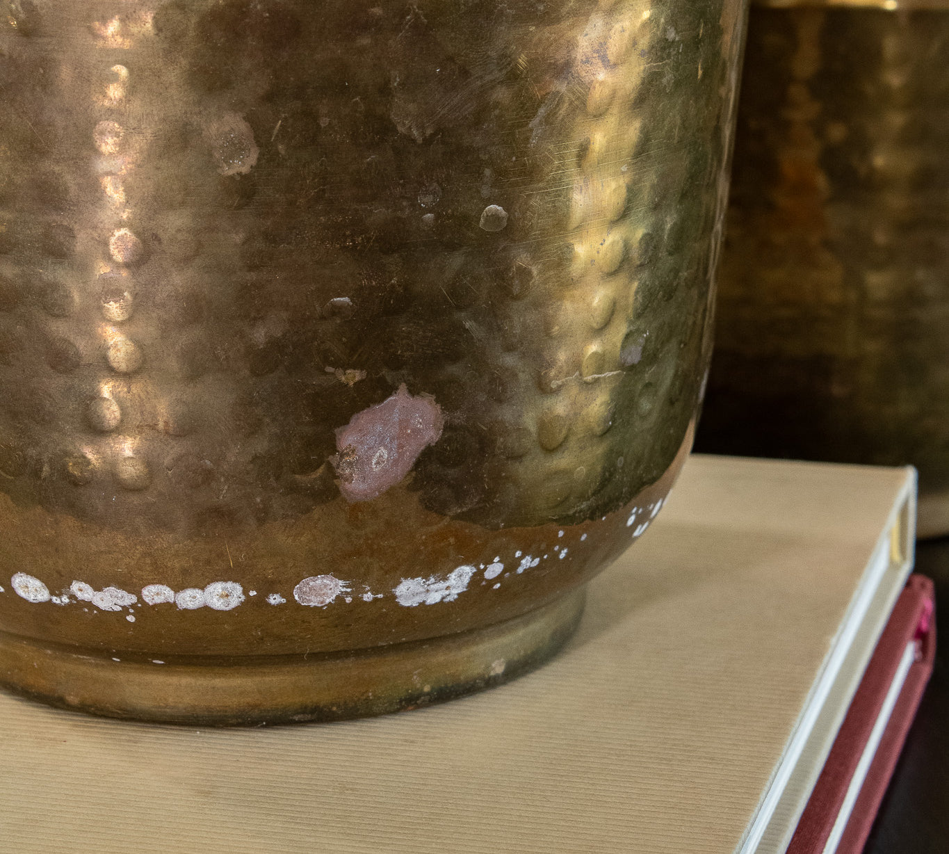 Vintage Hammered Brass Cachepot Planter Pair