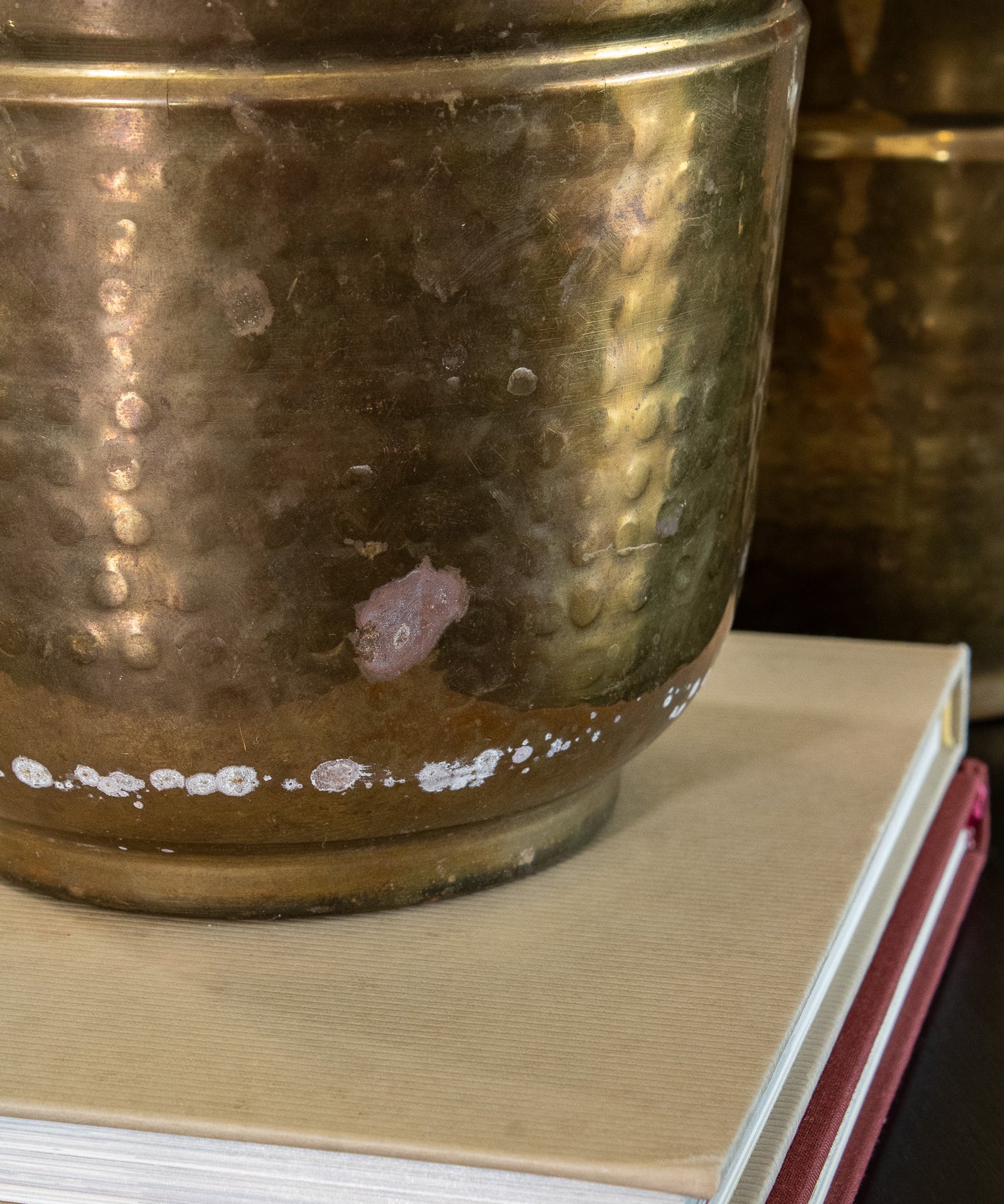 Vintage Hammered Brass Cachepot Planter Pair