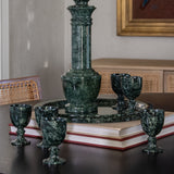 Vintage Green Marble Decanter & Goblet Barware Set