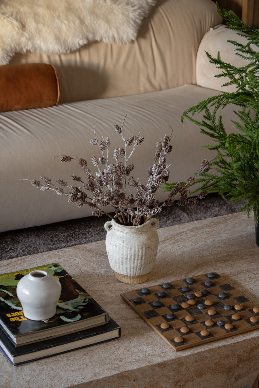 19in Snowy Natural Birchcones Pick