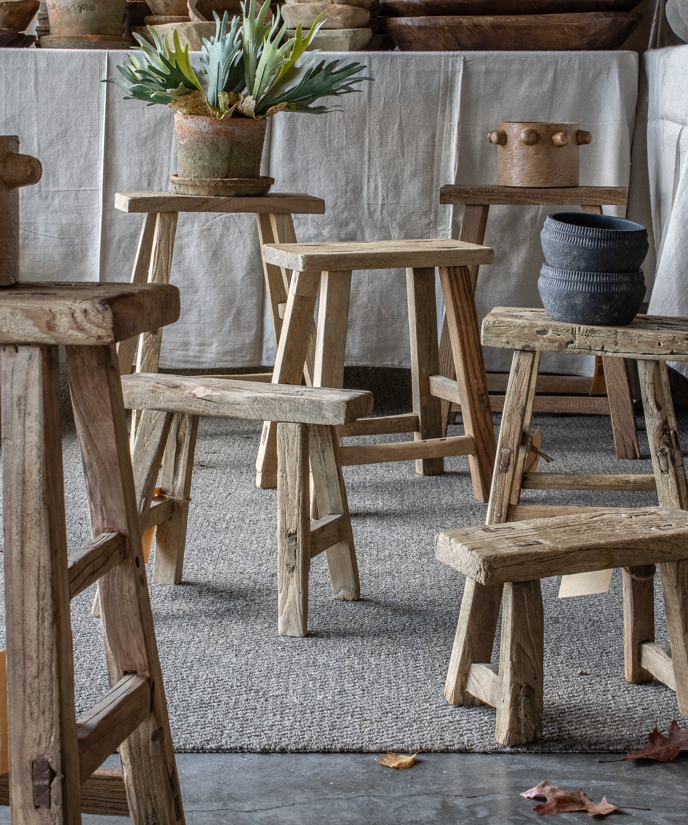 Reclaimed Elm Wood Accent Stools
